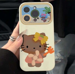 iphone13promax 可爱卡通大视窗立体沙铲黑皮hellokitty凯蒂猫适用苹果14手机壳创意个性 11全包防摔保护套