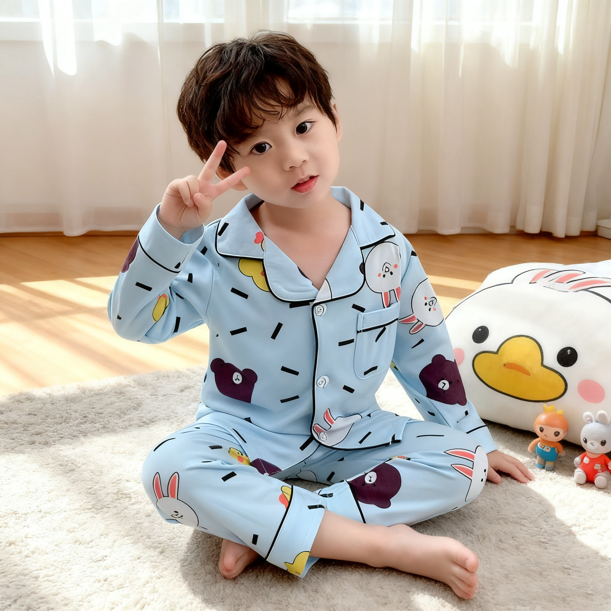 儿童睡衣男女童2025新款春秋款纯棉家居服套装中大童小孩卡通全棉