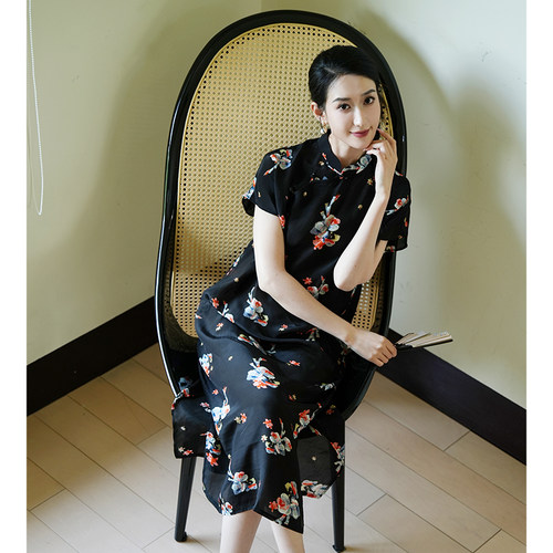 桃知窈窈2024夏/盈香 中式文艺碎花短袖立领宽松改良旗袍裙