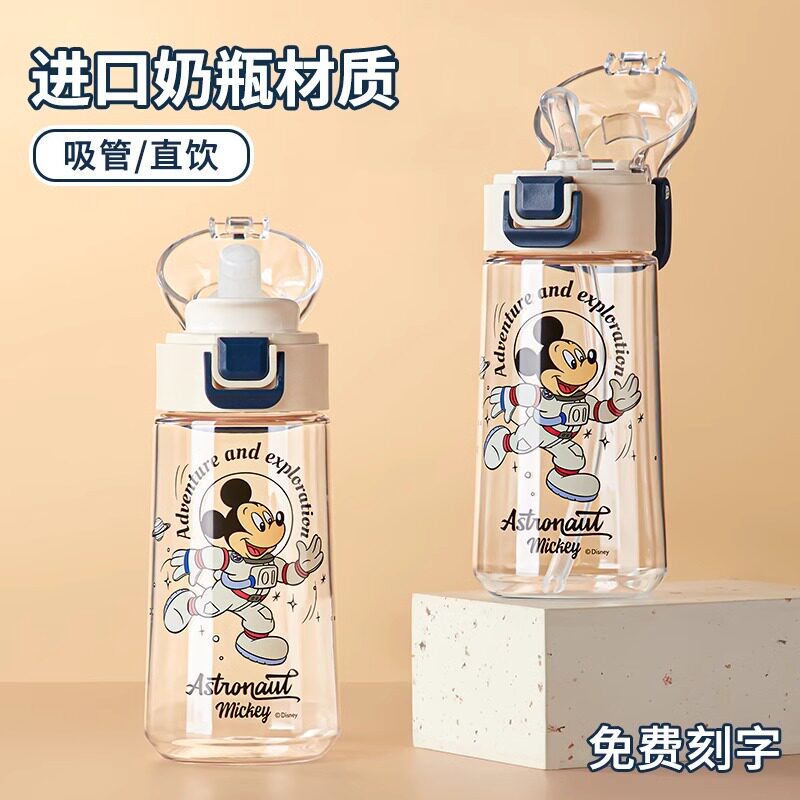 日本迪士尼儿童水杯上学专用夏天男孩吸管杯水壶小学生随手杯