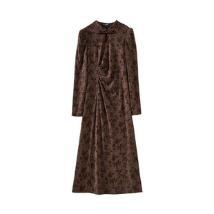 【年度大清仓】中式盘扣镂空植绒时尚印花针织连衣裙DQ051