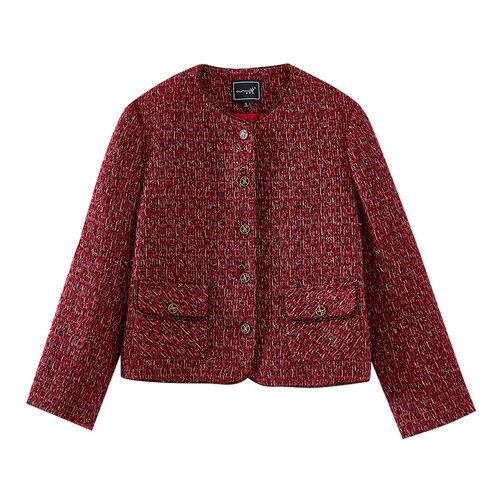 圆领小香风粗花呢时尚毛呢短外套