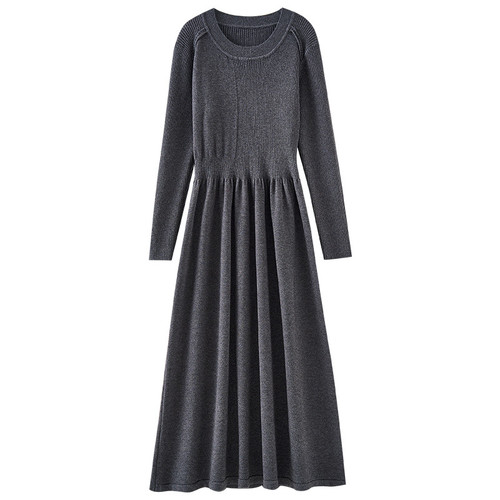 【年终大清仓】罗纹圆领时尚宽松休闲打底毛衣连衣裙DQ290