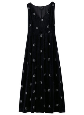 【书婷专享】丝绒背心收腰V领无袖连衣裙DR172