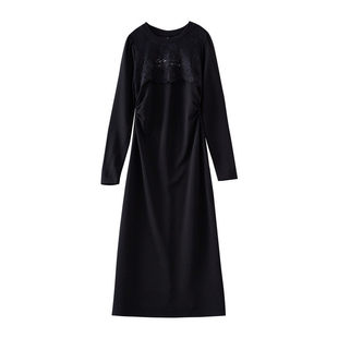 蕾丝拼接褶皱收腰T恤连衣裙DR171 书婷专享