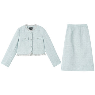 DN792 小香风圆领短外套半身裙套装 书婷专享