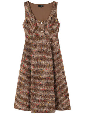 【爆米花专属】美拉德穿搭U领粗花毛呢背心裙DK979