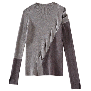 立领镂空撞色毛衣SQ070 米粒粉丝专享