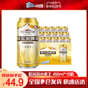 整箱装 Harbin 哈啤黄啤450ml 哈尔滨小麦王啤酒 15听 经典 Beer