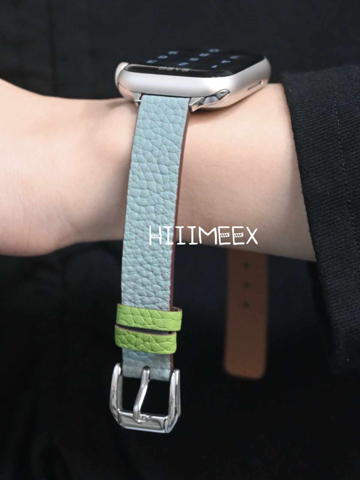 HIIIMEEX适用苹果手表 细款荔枝纹拼色applwatch9表带iwatch真皮牛皮表带小众百搭苹果表带小米手环8/9表带