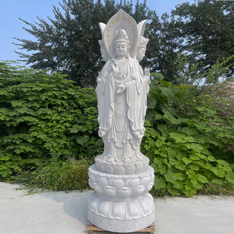 三面观音雕像汉白玉大理石寺庙广场观世音菩萨地藏王菩萨雕像厂家