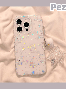 秋冬雪花hellokitty镭射适用苹果17手机壳卡通iphone16promax少女心17promax新款15防摔14可爱16女款13全包套