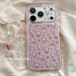 粉色蝴蝶结hellokitty适用苹果17手机壳少女心iphone16promax带手链17promax新款15防摔15Pro女甜美16全包14