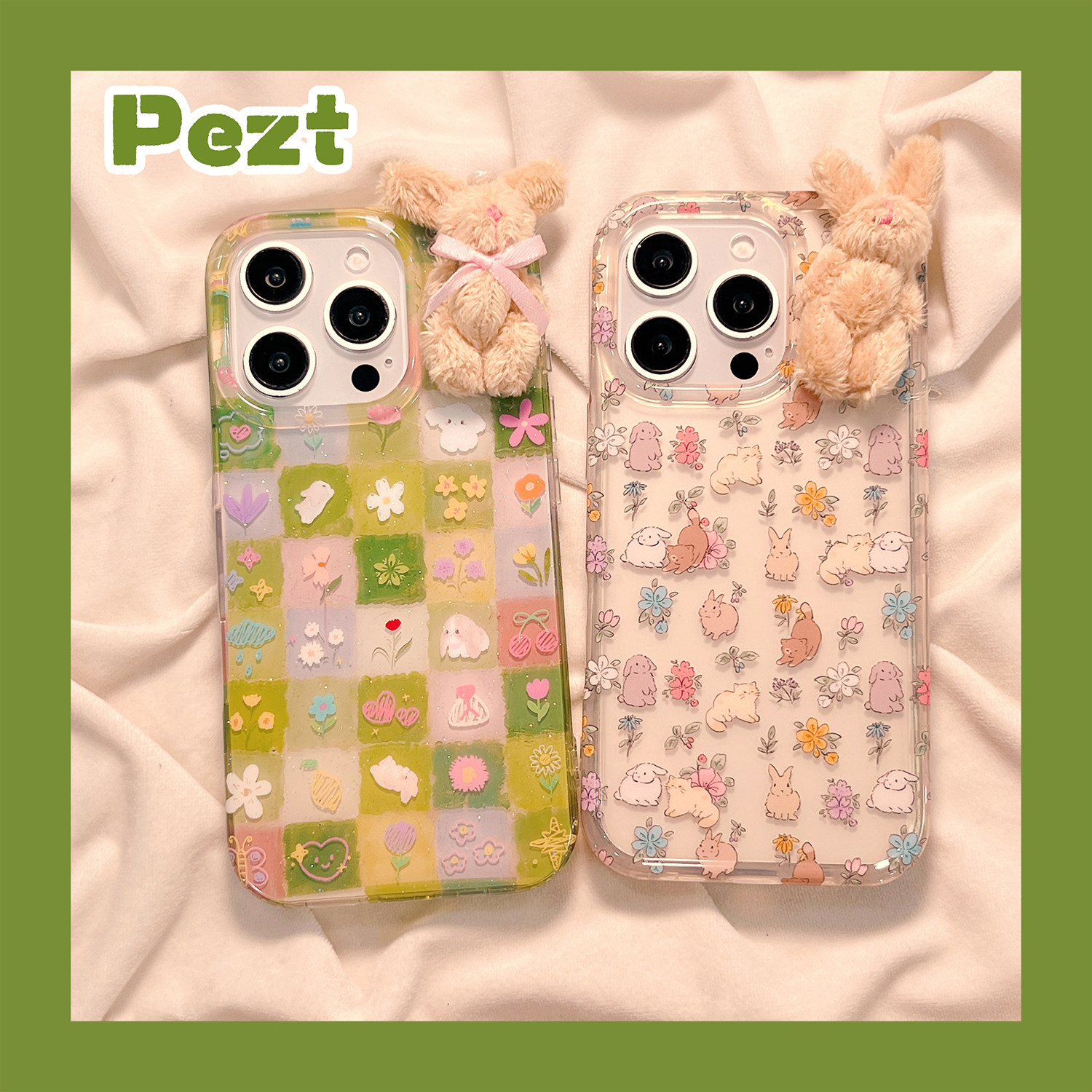 可爱油画兔子花朵手机壳新款