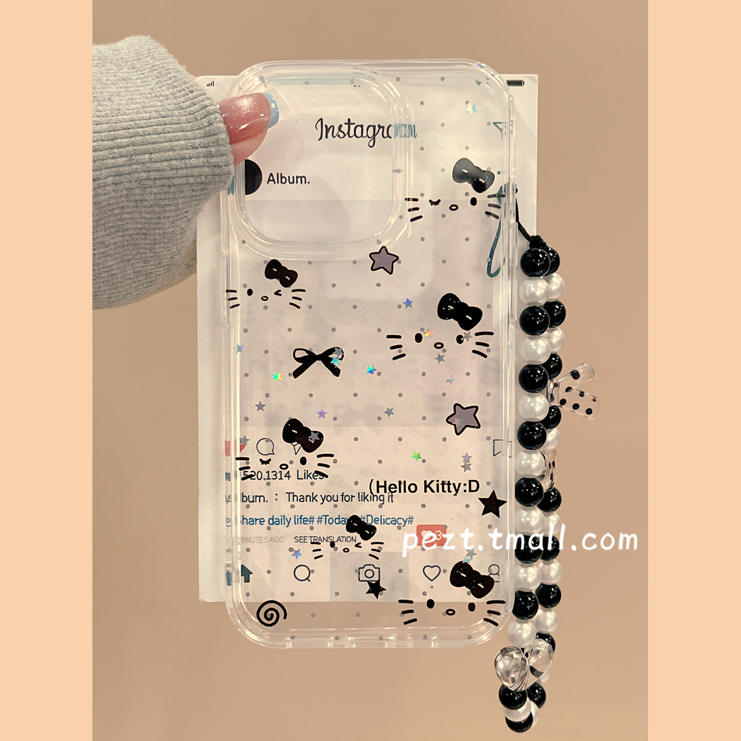 闪粉可爱hellokitty适用苹果17手机壳透明iphone16promax带手链17pro新款13防摔15ProMax卡通14女款16Pro全包