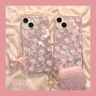 HelloKitty花朵少女心适用苹果14手机壳粉色iphone15promax日韩风新款 13全包 13pro防摔12硅胶14pro可爱11女款