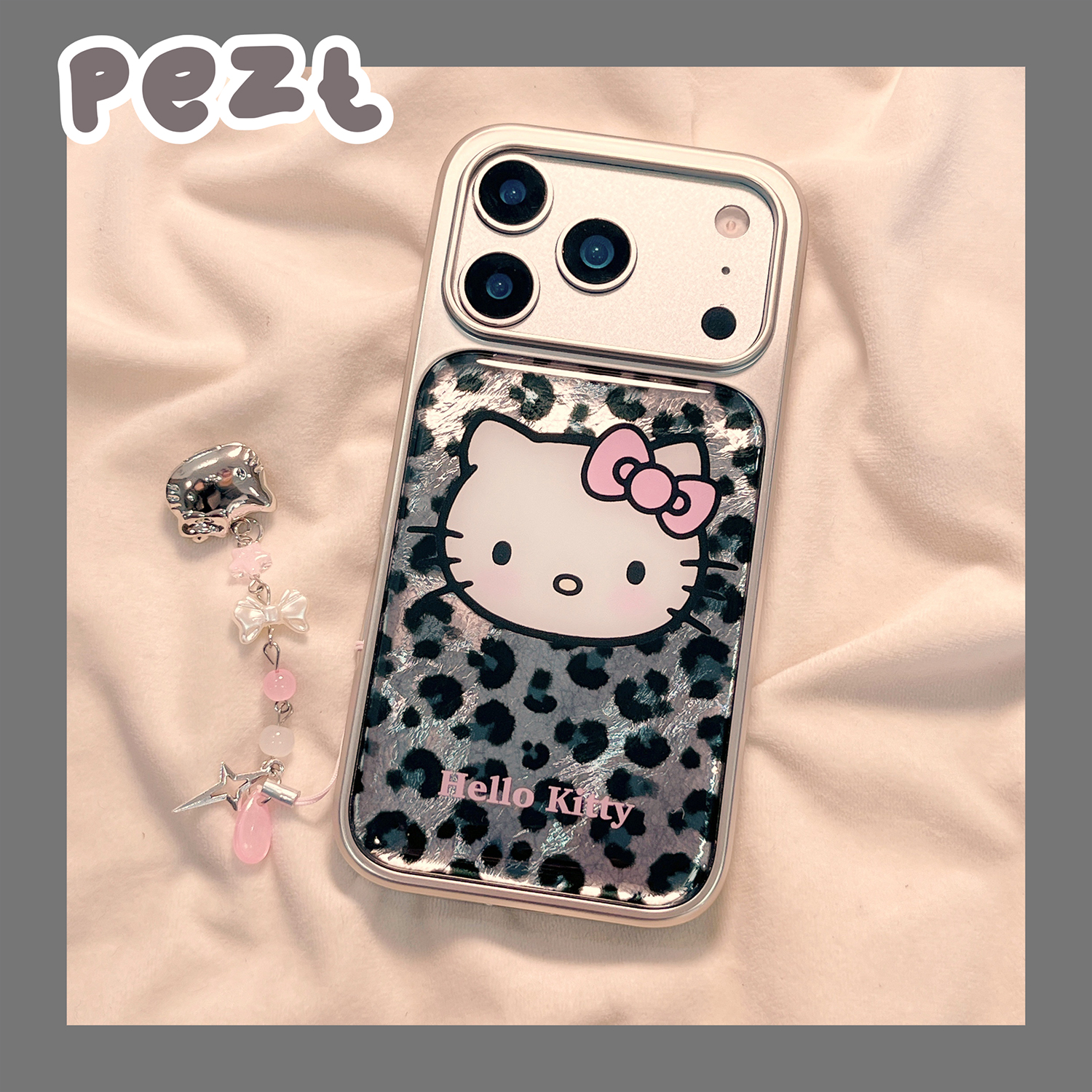 黑色豹纹hellokitty手机壳新款