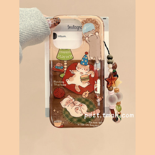 萌系可爱卡通猫咪手机壳带手链