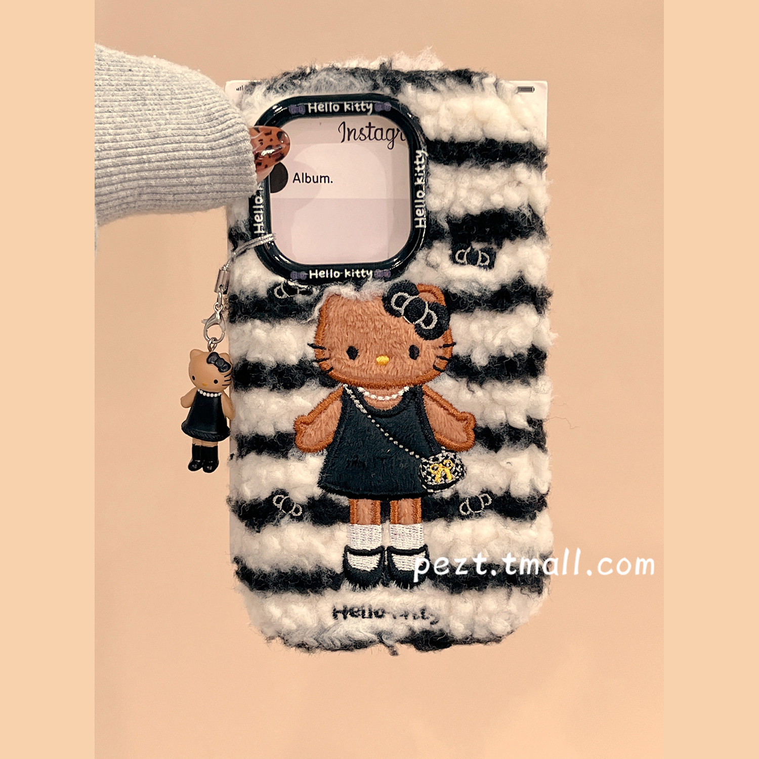 可爱hellokitty毛绒条纹手机壳
