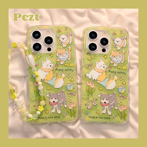 苹果手机壳tpu双层草丛夏季小狗