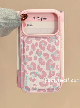 粉色豹纹hellokitty适用苹果17手机壳蝴蝶结iphone16promax皮质17pro新款13防摔套15Pro硅胶14女款16Pro全包