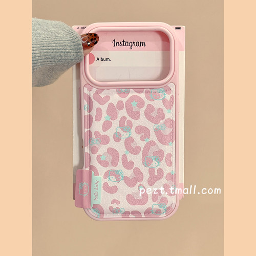 粉色豹纹hellokitty手机壳皮质