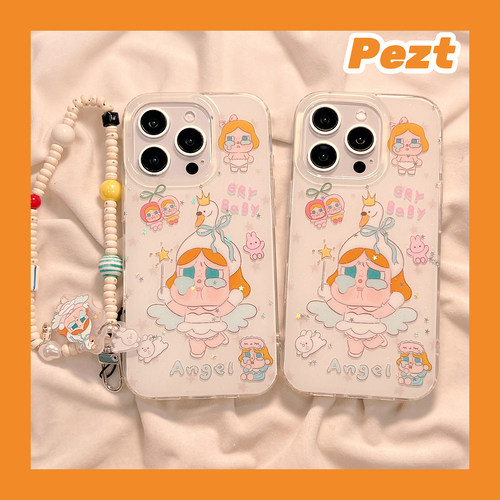 可爱卡通天使哭娃手机壳带手链