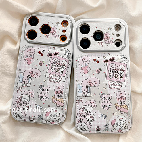 可爱卡通粉色兔子爱心手机壳皮质