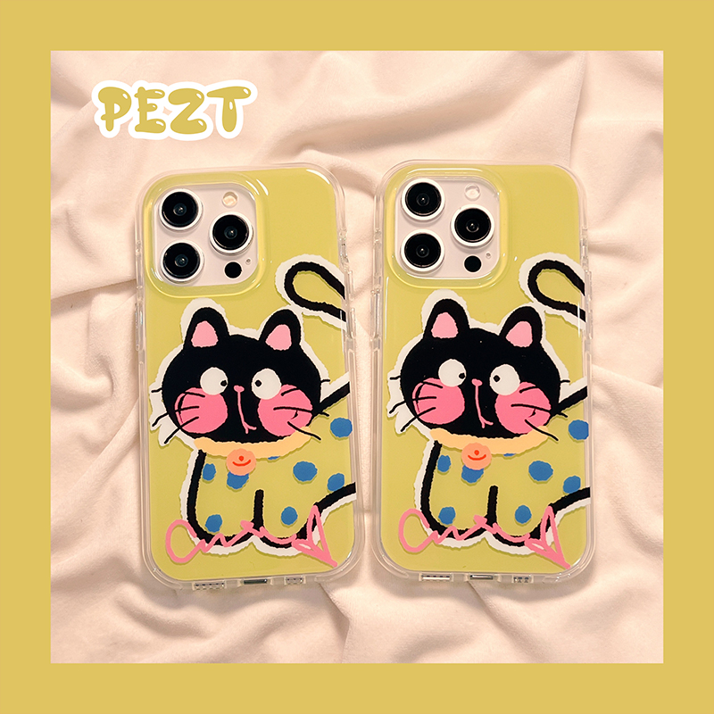 有趣的卡通黑猫咪波点手机壳新款
