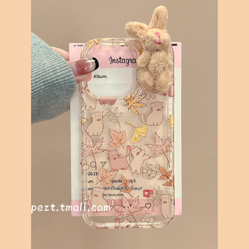 ins枯叶可爱猫咪少女心手机壳