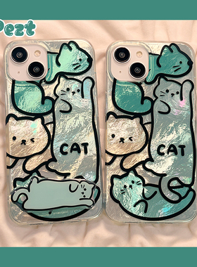卡通可爱猫咪带支架绿色适用苹果16手机壳创意iphone15promax新款13pro防摔12硅胶15女14pro高级感13全包11软