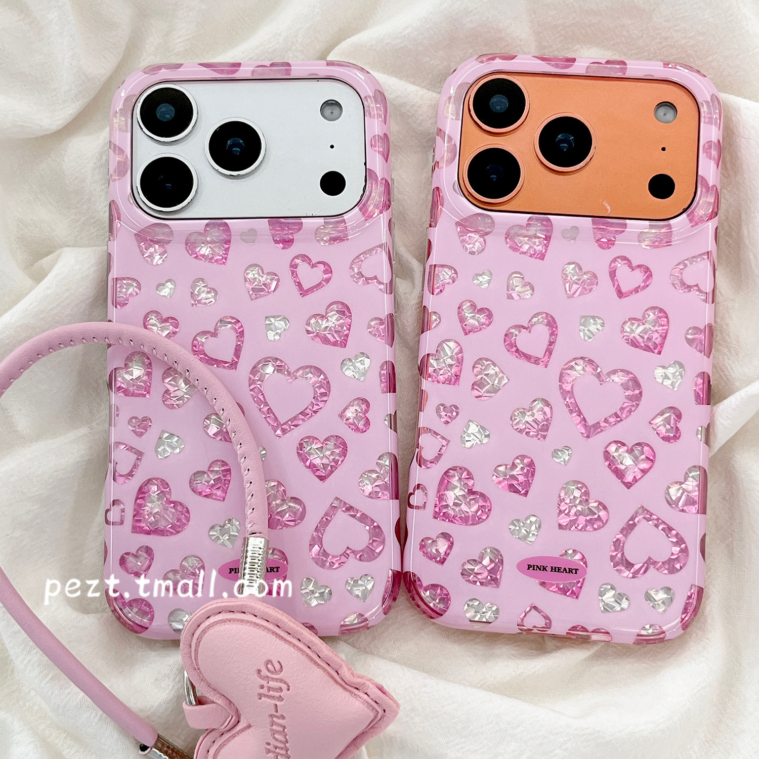日韩ins风粉色爱心少女心适用苹果17手机壳带挂绳iphone16promax唯美新款17pro防摔保护套15Pro女款全包16Pro