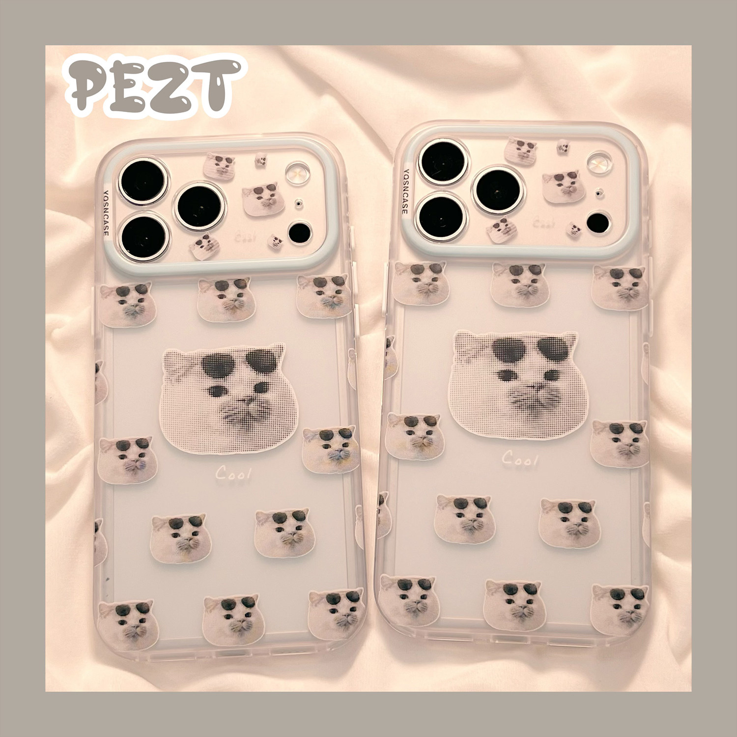 ins风有趣卡通可爱像素猫咪适用苹果17Pro手机壳透明iphone16promax新款15Pro全包18Pro防摔保护套17女16情侣