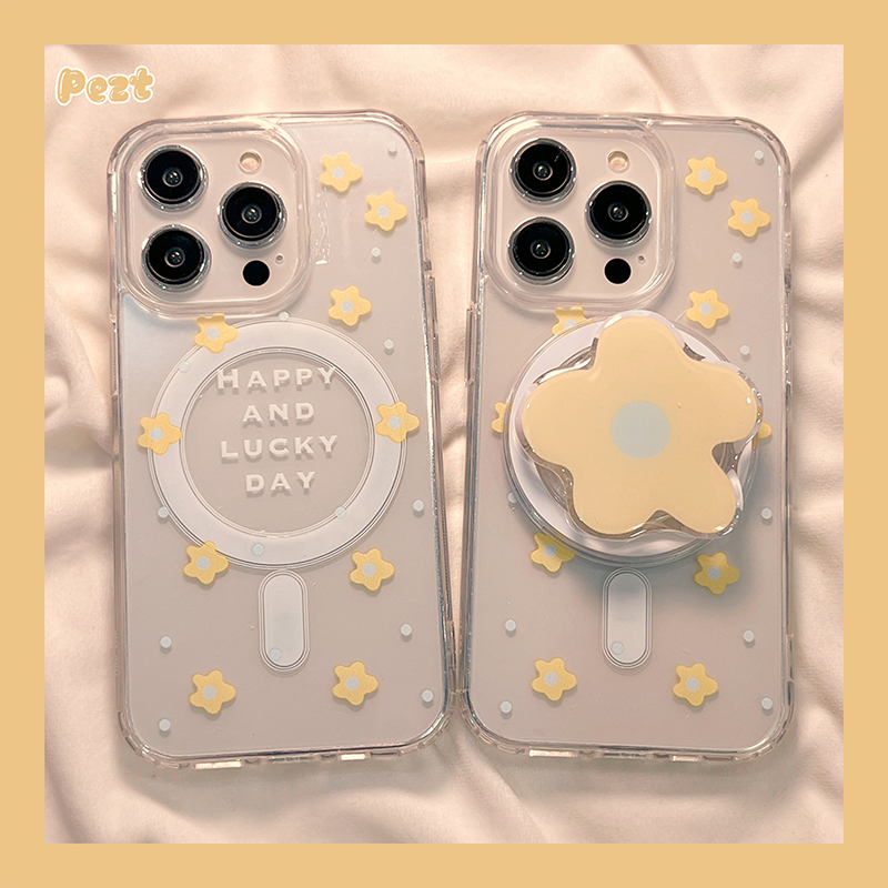 苹果磁吸带支架花朵手机壳