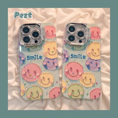 苹果手机壳蓝光油画彩色笑脸