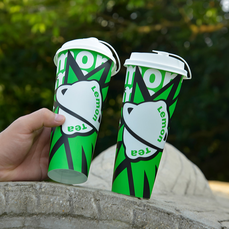 创意膜内贴奶茶杯子一次性带盖pp材质注塑杯柠檬茶杯商用定制logo