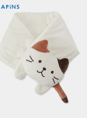 HAPiNS生日礼物围巾女秋冬季百搭可爱猫咪保暖毛绒小猫白色