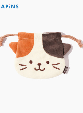 HAPiNS三花猫收纳袋抽绳束口袋毛绒绒可爱猫咪便携收纳包卡通