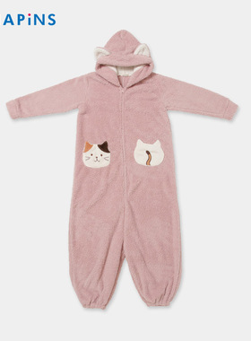 HAPiNS猫咪睡衣女冬季加绒加厚新款春秋法兰绒保暖套装家居服