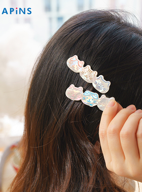 HAPiNS小猫亚克力刘海边夹新款可爱发夹季侧边一字夹女三花猫