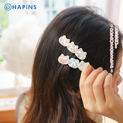 HAPiNS小猫亚克力刘海边夹新款可爱发夹季侧边一字夹女三花猫