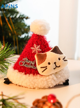 HAPiNS红色圣诞发箍节日帽子女可爱发夹拍照头箍发卡发饰氛围