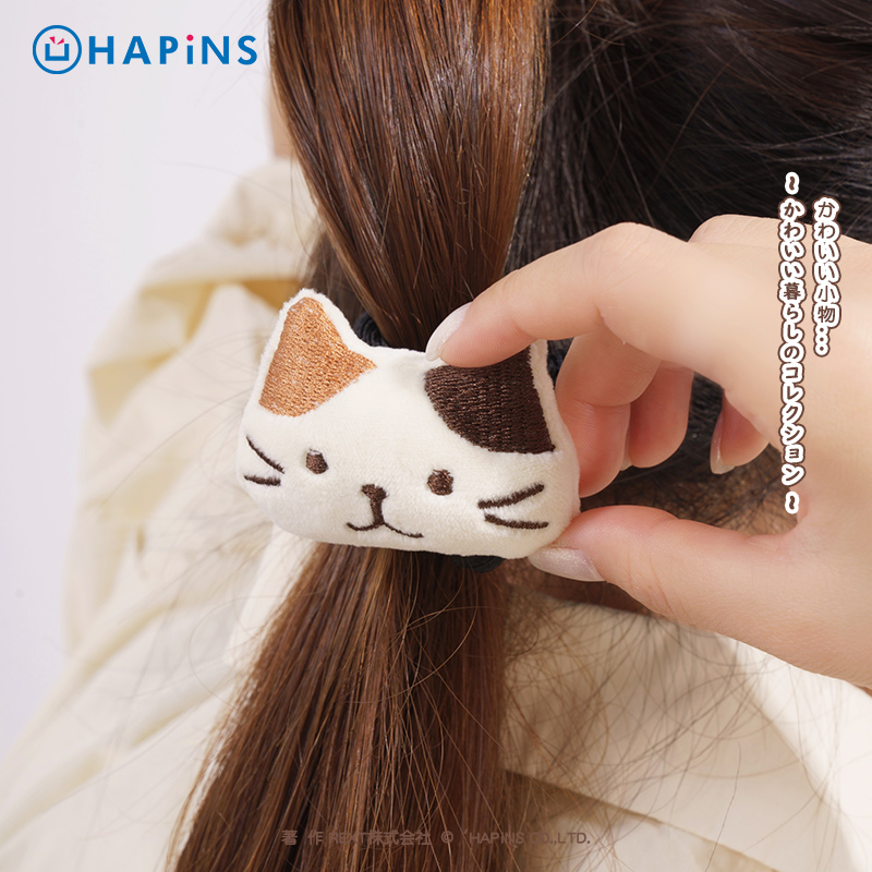 日本HAPiNS三花猫纽扣高马尾发绳女扎头打结发圈高弹力加粗耐用
