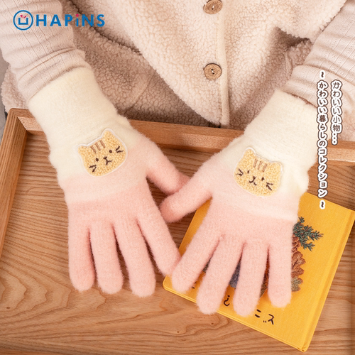 【猫咪可触屏手套】HAPiNS冬季防寒保暖学生骑行毛绒针织情侣女