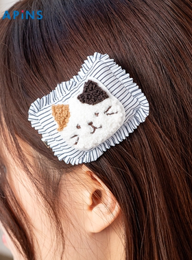 【猫咪枕头包发夹】HAPiNS日系充棉布边夹花边发饰少女甜美可爱冬