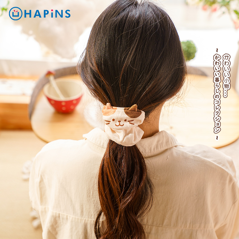 日本HAPiNS猫咪 发圈修饰脸型高级感大号头绳马尾发绳大肠发饰ins