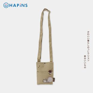 装 日本HAPiNS猫咪手机包女斜挎迷你小包包夏季 布袋挂脖便携零钱包