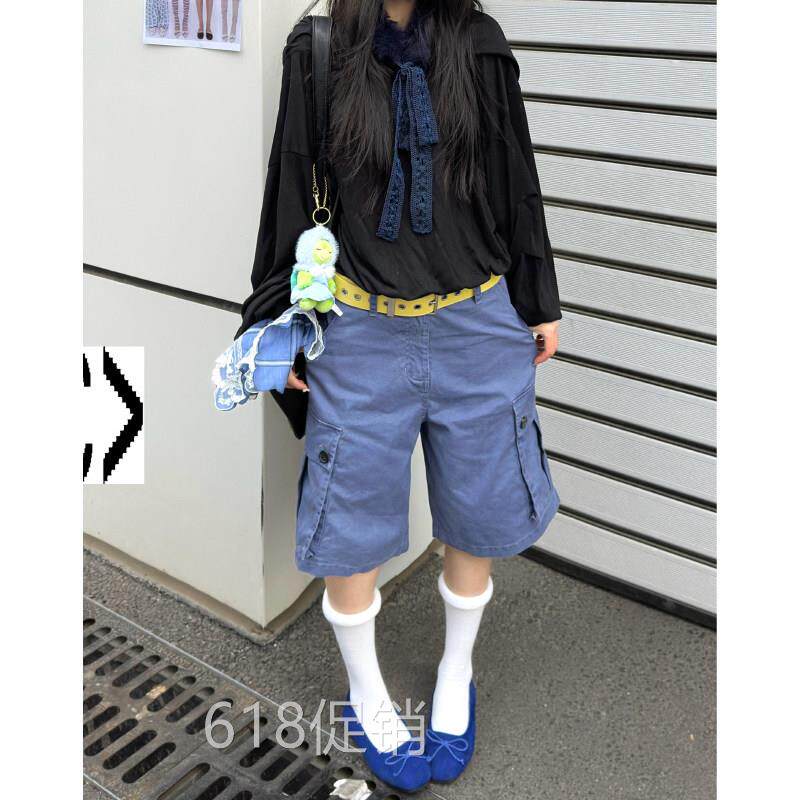 美式复古2026超火蓝色牛仔七分裤女夏季五分裤低腰休闲工作服五分