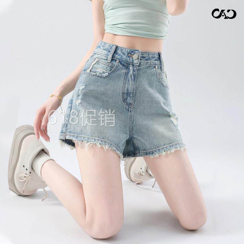 破洞牛仔短裤女夏季外穿薄款2026新款高腰宽松阔腿显瘦小个子热裤