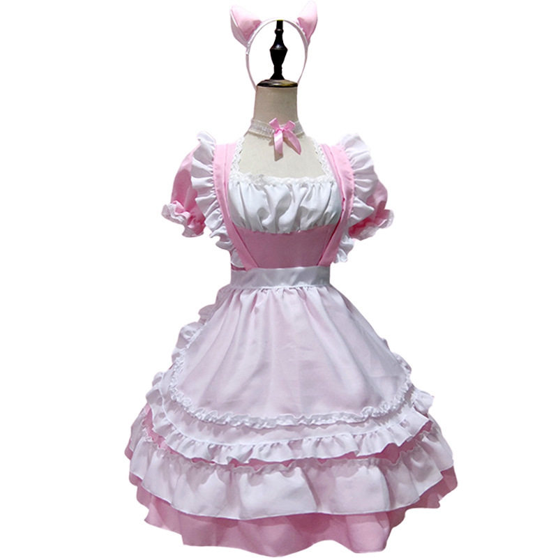 粉色女仆装动漫咖啡女佣可爱猫咪女装大佬日系lolita萌妹cos服